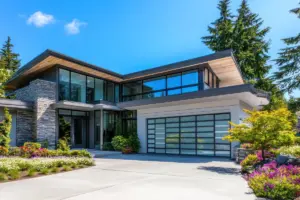 A modern home exterior with clean lines and bold colors, reflecting strong brand identity in design.