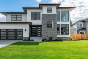 A modern home exterior featuring clean lines and large windows, reflecting a strong local brand identity.
